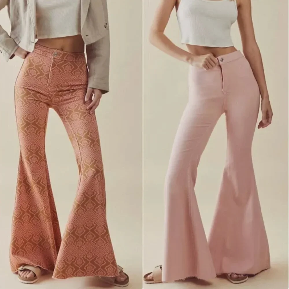 Free People Throw It Back Reversible Flare Jeans in Pink Combo